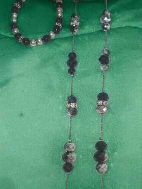 Faceted Black Bead Layered Necklace and Bracelet Set